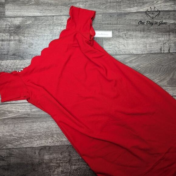 Premier Amour Off Shoulder Scallop Edge Mini Dress Size 14 - Picture 3 of 7